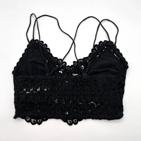 FREE PEOPLE ONE Celine Lace Bralette Womens Small Black Strappy Flocked Velvet - Picture 6 of 15